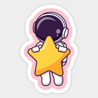 Cute Astronaut Flying With Star Cartoon Sticker